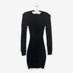 Meshki Lorin Popcorn Cut Out Mini Dress Size S Black Fuzzy‎ Long Sleeve Bodycon